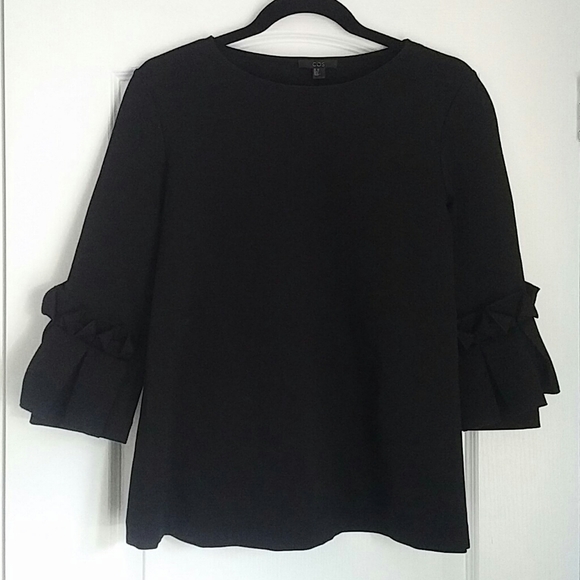 COS - pretty black stretch ruffle sleeve top - Picture 2 of 5
